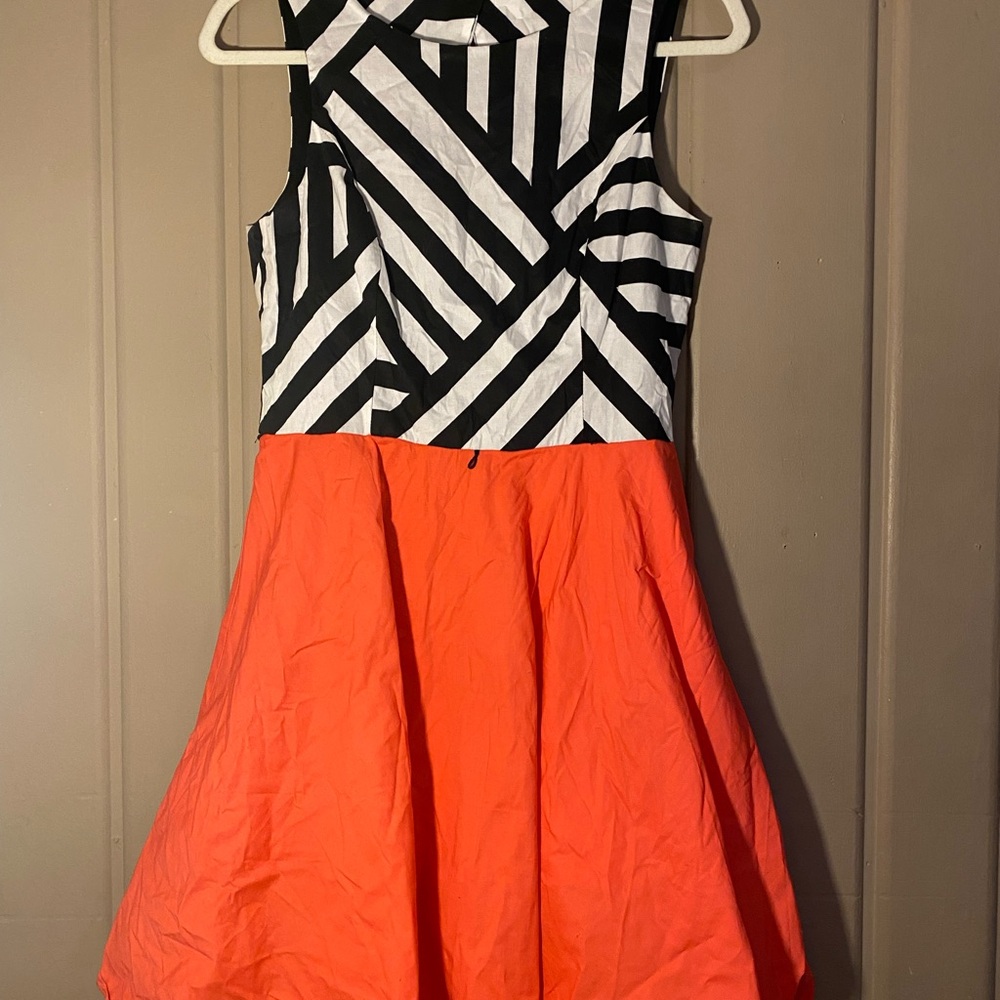 Wish Black and White Pleated Mock Neck Dress